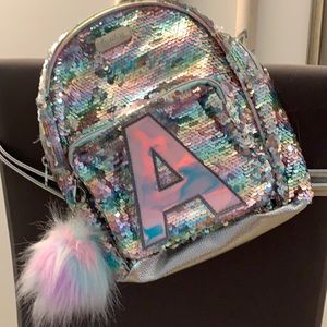 Justice initial “A” sequins mini backpack purse